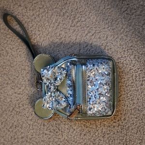 Loungefly Disney Parks Ice Blue Sequin Minnie Mini Backpack Wristlet